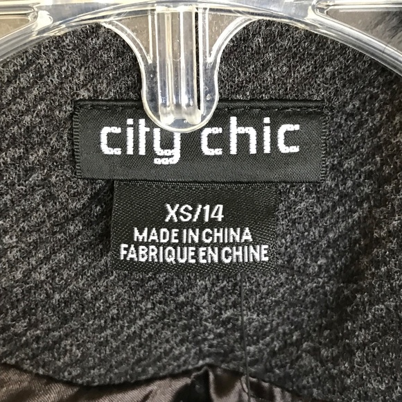 CITY CHIC Penny Lane Make Me Blush Coat Faux Fur Trim Black Gray Plus Size 14 - Picture 11 of 16